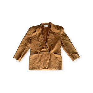 Jones New York blazer brown button front shoulder pads pockets business work